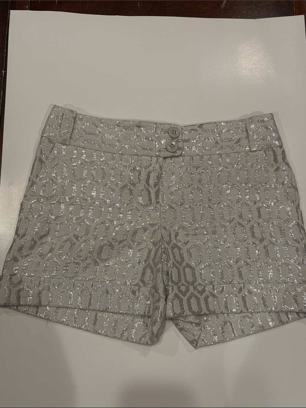 The Limited Silver Metallic Patterned Jean Shorts
